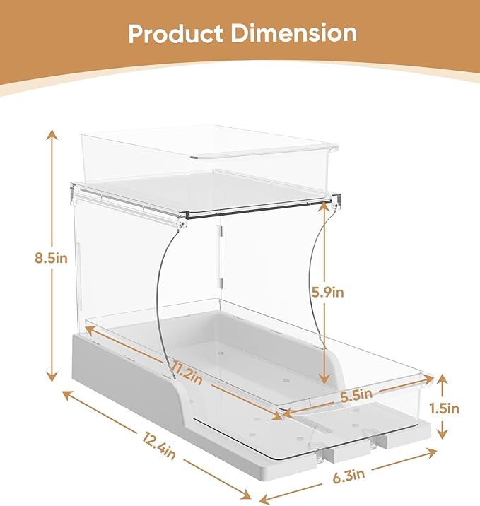 YICHE 2 Tier Multi-Purpose Office Sliding Organizer Shelf, Kitchen Countertop Organizer Drawer for Bathroom Under Sink & Coffee Bar, Space Saving Pull Out Medicine Cabinet Organization Storage Rack - Image 4