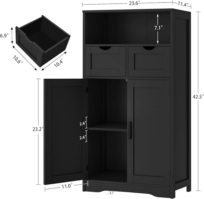 Iwell Storage Cabinet with Doors & Shelves, Kitchen Pantry Cabinet, Bathroom Cabinets for Living Room, Kitchen, Laundry, Black - Image 3