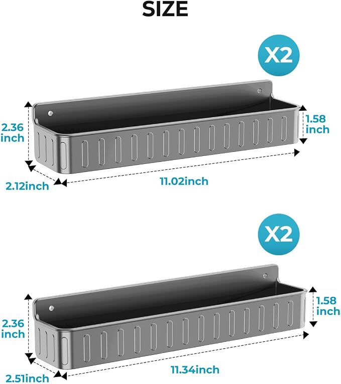 Nieifi Spice Rack Wall Mount, 4 Pack Grey, 2" Depth, Screw/Adhesive | Wall-Mounted with Removable Hooks Saves Counter Space, Fits 2" Deep Jars, Ideal for Kitchen Cabinets, Pantry Doors, and RVs - Image 3