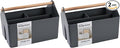 BLUE GINKGO Medium Storage Basket – Plastic Caddy with Wooden Handle for Office, Arts & Crafts, or Home Supplies (Gray) (Pack of 2) by BLUEGINKGO