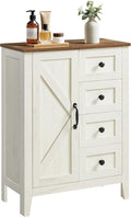 VASAGLE LIRY Collection - Storage Cabinet, Farmhouse Bathroom Floor Cabinet with 4 Drawers, Freestanding Storage Organizer, Barn Door, Adjustable Shelf, Rustic White, UBBK753W01 by Unknown