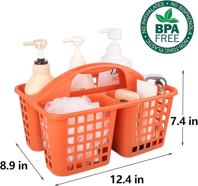 Portable Shower Caddy Basket Plastic Storage Basket with Compartment Orange | Sturdy Large Capacity Cleaning Supplies Organizer Divided Tool Bin for Bathroom Kitchen Bedroom College Dorm Essentials - Image 7