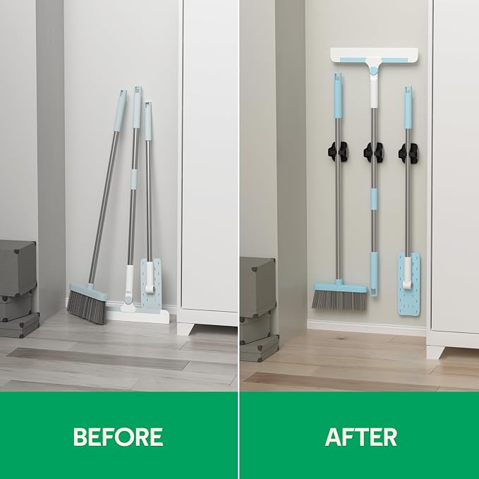reliahom Broom Holder Wall Mount Mop Grippers organizer wall hanging, 5Pack | No Drilling Self Adhesive Easy install Anti-Slip Mop Broom Hanger Storage Rack for Kitchen,Laundry Room,Garden,Garage - Image 7