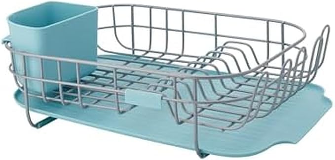 KitchenAid Low Profile Compact Dishrack with Removable Flatware Caddy and Angled Self-Draining Board, Rust Resistant Wires, 12.59 x 17.55 x 6.29 Inch, Mineral Water by Unknown
