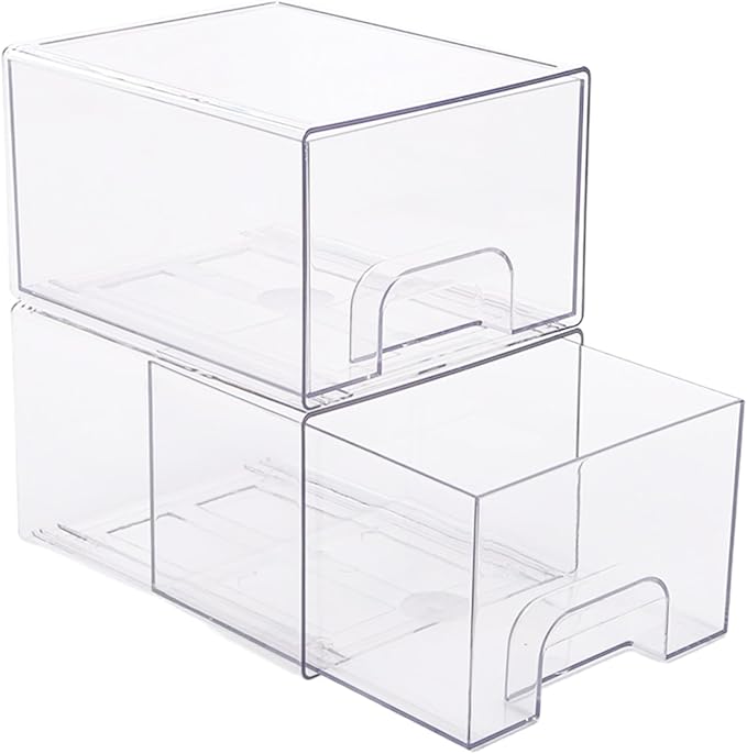 2 Pack Small Clear Stackable Storage Drawers | Acrylic Bathroom Makeup Organizer Plastic Storage Bins For Vanity Undersink Kitchen Cabinets Pantry Home Organization - Image 2