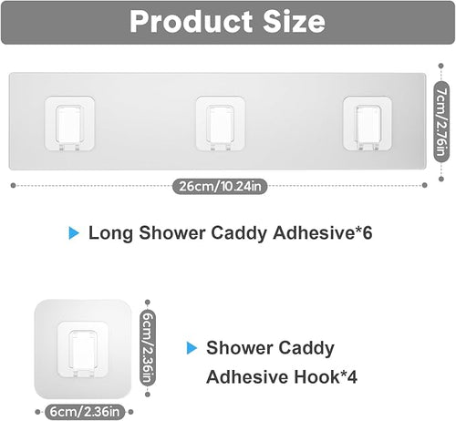10 Pack Shower Caddy Adhesive Replacement, Waterproof Shower Shelf Adhesive Strips, Strong Adhesive Flat Hooks for Bathroom Storage Shelves and Kitchen Racks No Drilling, Clear - Image 2
