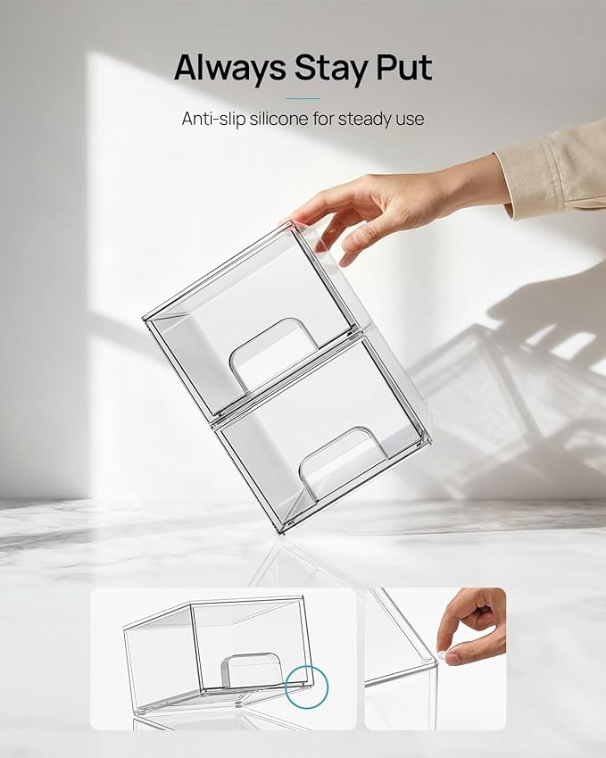 Vtopmart 2 Pack Small Clear Stackable Storage Drawers for Desk, Countertop | Hair accessories, Bathroom Makeup Accessorie Organizer, Plastic Bins For Desk, Vanity, Cabinet, Countertop Organization - Image 6