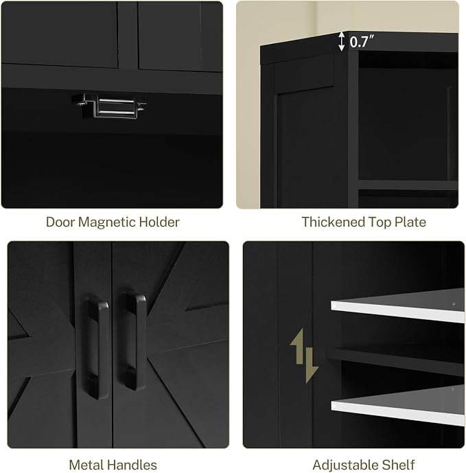 Storage Cabinet with Doors & 2 Drawers, Kitchen Cabinet with Adjustable Shelf, Pantry Cabinets, Bathroom Cabinets, for Living Room, Entryway, Home Office, Black - Image 9