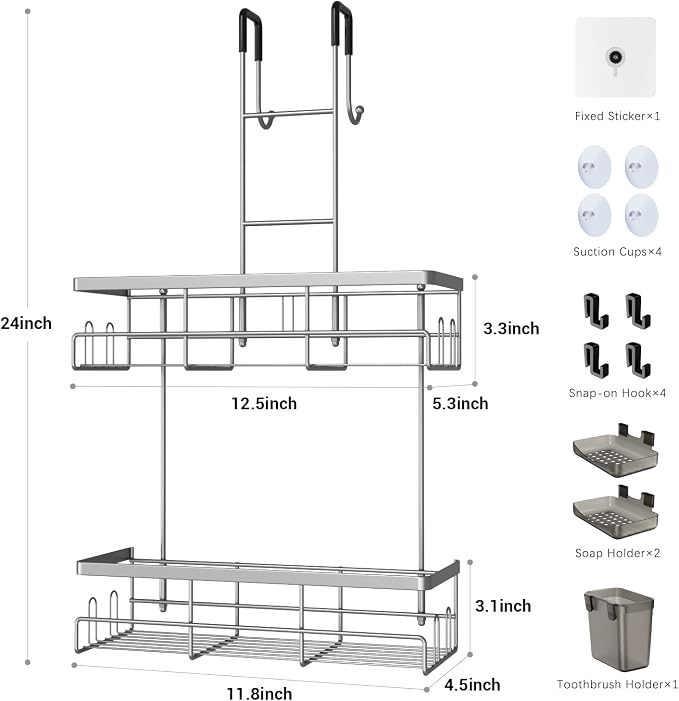 Aitatty Hanging Shower Caddy Over Door: No Drill Rustproof Shower Shelf | Includes Hooks & Soap Holders for Shampoos, Conditioners and Bathroom Essentials, Anti-Slip for Any Shower Room - Image 7