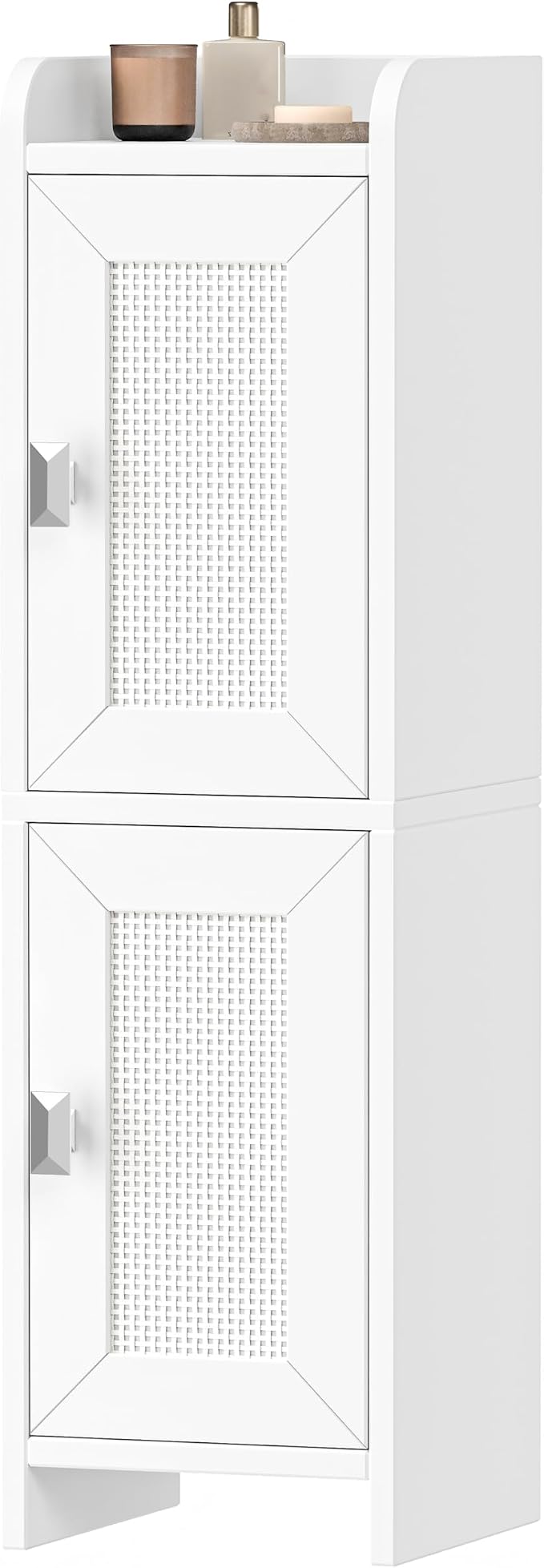 Akxomel Rattan Small Bathroom Cabinet Narrow Toilet Paper Organizer White | 7.9''D x 7.9''W Bathroom Organizer and Storage Cabinet for Small Space, Slim Corner Unit with Adjustable Shelf by Akxomel