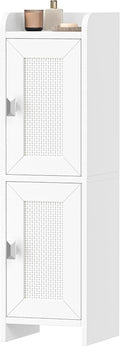 Akxomel Rattan Small Bathroom Cabinet Narrow Toilet Paper Organizer White | 7.9''D x 7.9''W Bathroom Organizer and Storage Cabinet for Small Space, Slim Corner Unit with Adjustable Shelf by Akxomel