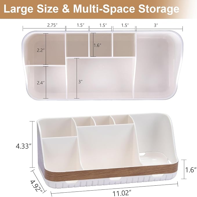 GFWARE Bathroom Countertop Organizer - Detachable 7 Slots Kids Electric Toothbrush and Toothpaste Holde Drainage for Bathroom Accessories Organization Counter Vanity Storage, Woodgrain - Image 7