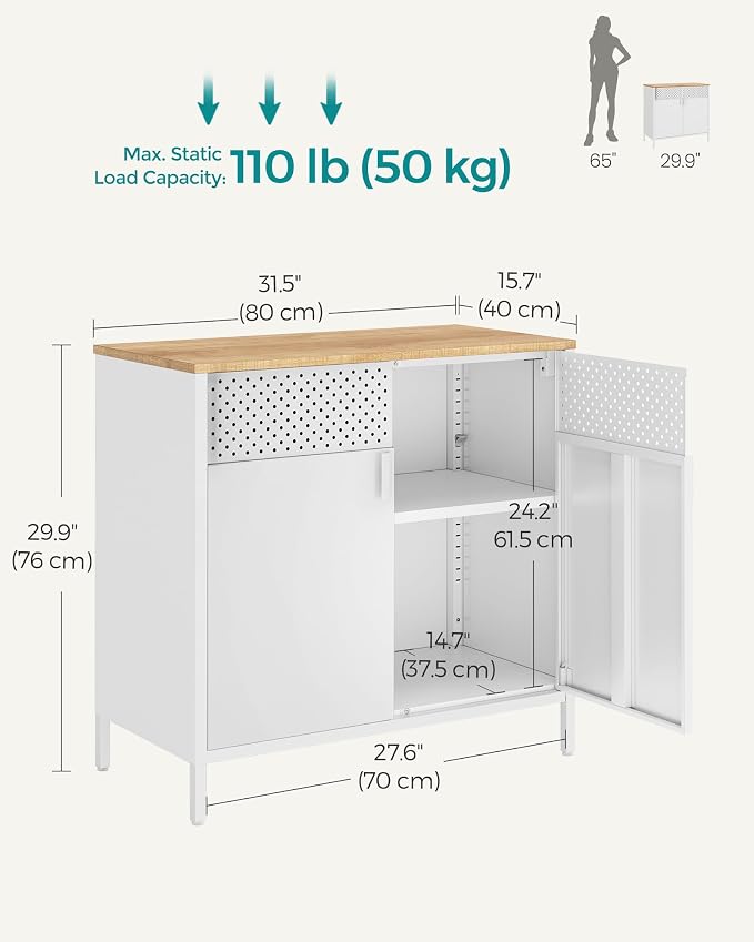 SONGMICS Set of 2 Storage Cabinets, Metal Cabinet, Sideboard with 2 Doors, 15.7 x 31.5 x 29.9 Inches, Magnetic Closure, Adjustable Shelf, Steel Frame, Natural Beige and White ULSC791W01 | Metal Cabinet, 15.7 x 31.5 x 29.9 Inches, Magnetic Closure, Adju... - Image 3