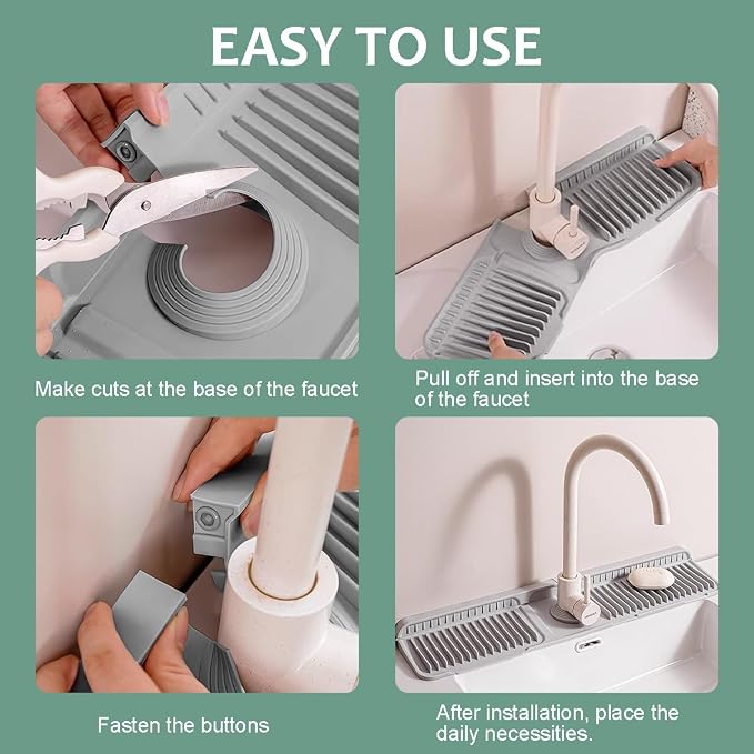 24 Inch Upgraded Draining Mat Folding Faucet Mat for kitchen sink Faucet Draining Mat with Button Lock Silicone Splash Guard faucet Pad for Kitchen Bathroom Bar(Grey) - Image 5