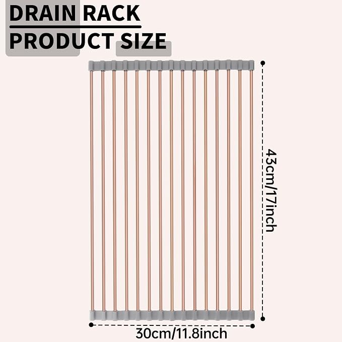 11.8" x 17" Expandable Roll Up Over The Rack Sink Cover Kitchen Dish Drying Rack,SUS304 Stainless Steel Multipurpose Collapsible Organizer Dish Drying Rack for Kitchen Sink Cover,Rose Gold - Image 2