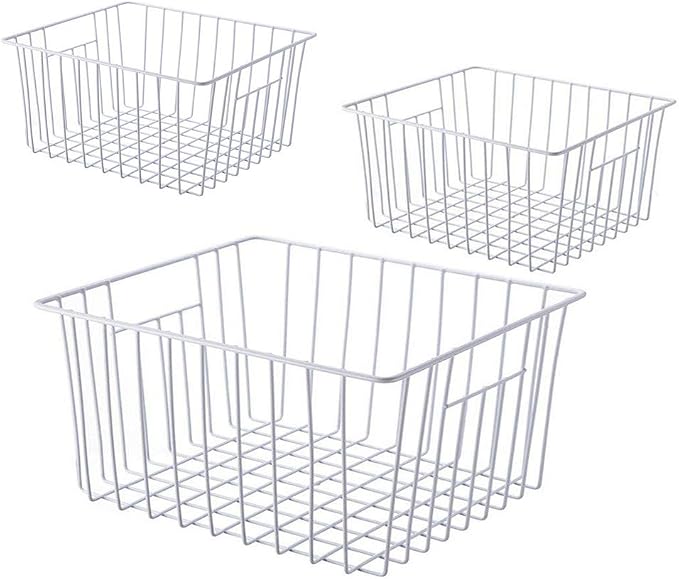 16inch Freezer Storage Organizer Baskets, Household Wire Refrigerator Bins with Built-in Handles for Cabinet, Pantry, Closet, Bedroom by Y.Z.Bros