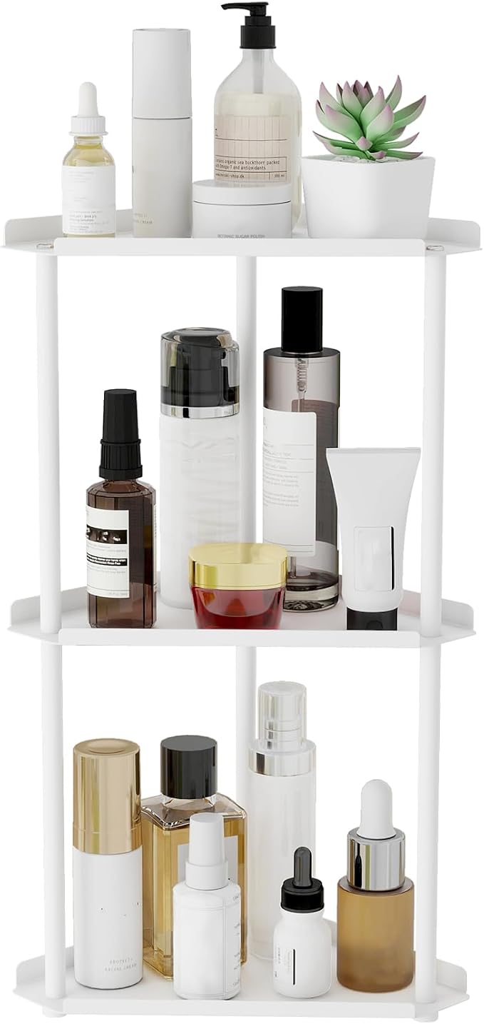 Jesginboo 3 Tier Bathroom Counter Organizer, Vanity Organizer Corner Shelf | Skincare, Makeup Countertop Organizers, Kitchen, Bathroom Counter Storage, White by Jesginboo