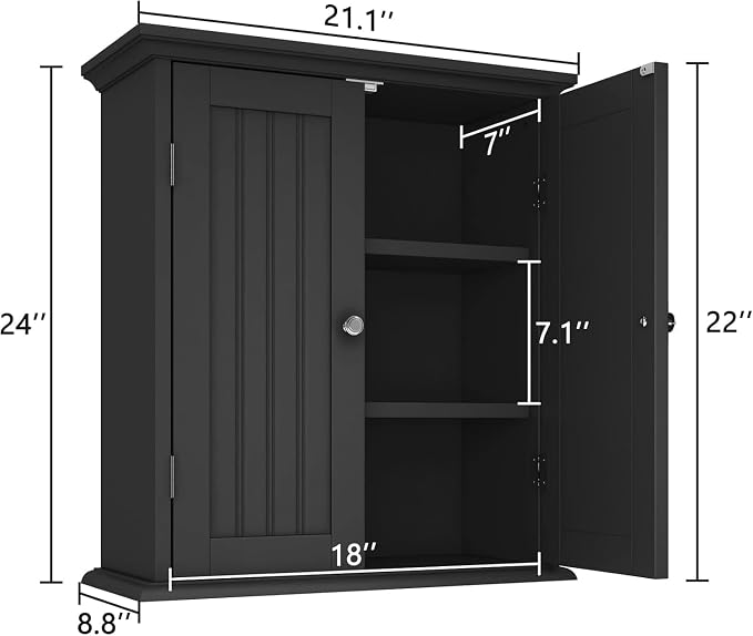 ChooChoo Bathroom Wall Cabinet Set of 2, Over The Toilet | 8.8"D x 21.1"W x 24"H, Medicine Cabinet, 2 Door and Adjustable Shelves, Cupboard, White - Image 3
