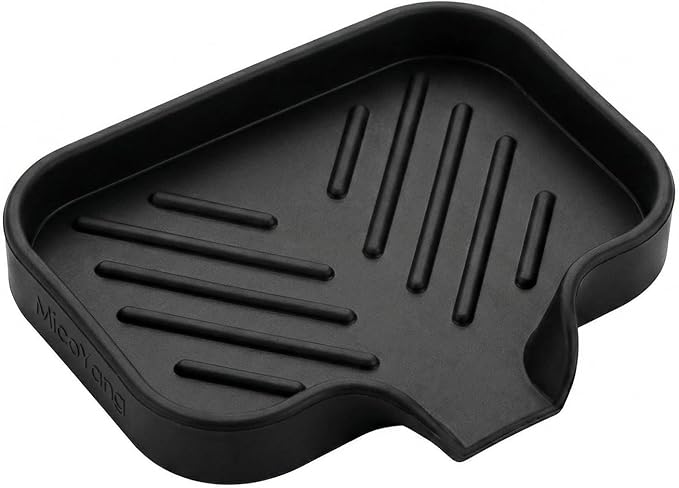 MicoYang Silicone Soap Dish with Drain Spout, Self-Draining Sink Organizer Tray for Bathroom and Kitchen, Sponges, Dispensers and Soap Holder, Non-Slip and Dishwasher Safe, Black (Compact, 4.9"×3.2") by MicoYang