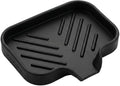 MicoYang Silicone Soap Dish with Drain Spout, Self-Draining Sink Organizer Tray for Bathroom and Kitchen, Sponges, Dispensers and Soap Holder, Non-Slip and Dishwasher Safe, Black (Compact, 4.9"×3.2") by MicoYang