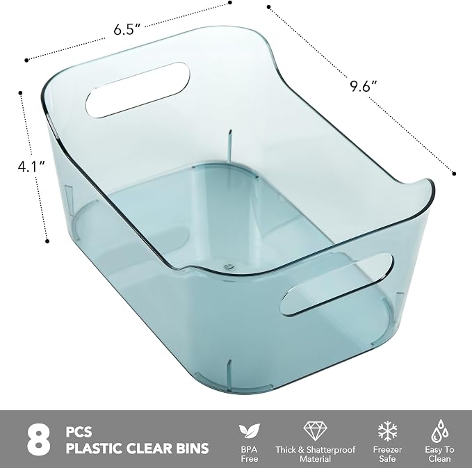 Tiawudi 8 Pack Plastic Storage Bins, Clear Pantry Organizers and Storage Containers, Multi-Use Organizer Bins for Kitchen, Bathroom, Office, Shelf, Fridge, Home Edit and Cabinet Organizers - Image 2