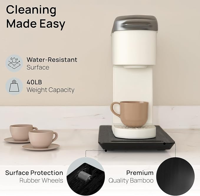 Ibyx Appliance Slider, Sliding Tray for Coffee Maker, 7.5 x 14.5 in, Black | For Coffee Maker & Heavy Kitchen Appliances, Easy Slide, Made of Premium Bamboo, Space-Saving Kitchen Organizer 40lb Capacity - Image 4