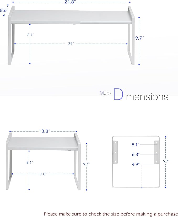Nxconsu Cabinet Shelf Riser, Adjustable Cabinet Organizer, 8.6" Deep White | Heavy-Duty Metal Expandable Shelf Holds 50 lb with 3 Height Levels for Kitchen Cabinet Cupboard Pantry Dish Mug - Image 3