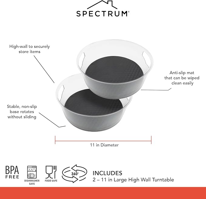 Spectrum Extra Large High Wall Turntable 12.25 in Pack of 2 Charcoal Gray XL Tall Lazy Susan Rotating Organizer for Kitchen Countertop Bath Cabinet Refrigerator Pantry Shelf Under Sink Organization - Image 6