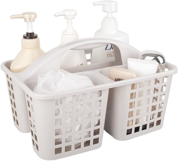 Portable Shower Caddy Basket Plastic Storage Basket with Divided Light Grey | Sturdy Large Capacity Cleaning Supplies Organizer Compartments Tool Bin for Bathroom Kitchen Bedroom College Dorm Essentials by JiatuA