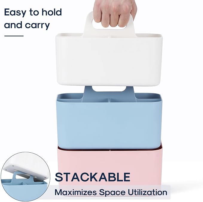 Multiuse Caddy Organizer with Handle, Portable Divided Plastic Tote Bin - Art Craft, Stationary Pen Marker Crayons, Makeup Hair Supplies Storage - Bathroom, Classroom, Dorm, Office, Desk Holder -White - Image 7