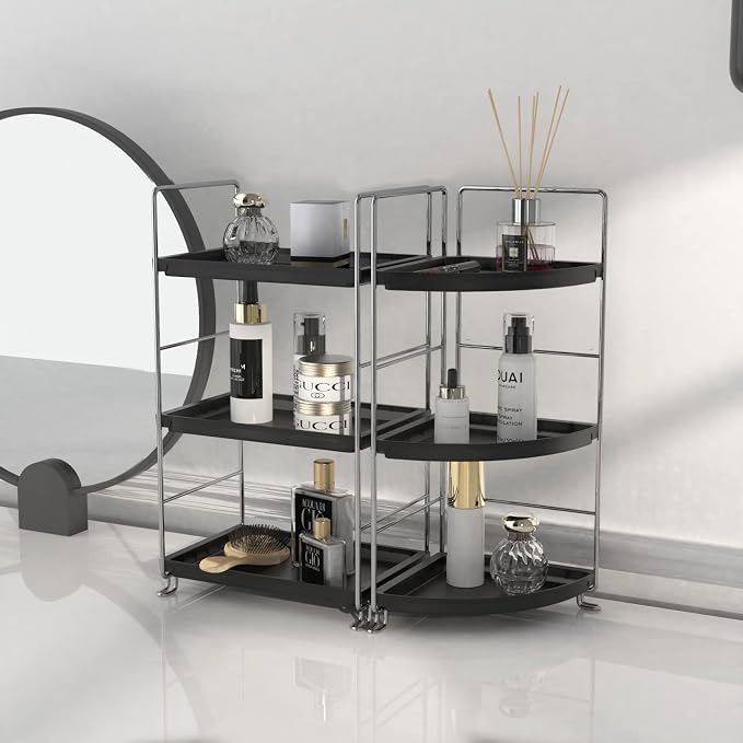 3-Tier Corner Bathroom Sink Countertop Organizer Storage Shelf Stackable Organizer for Cosmetics, Bathroom, Kitchen, Counter-Kitchen Spice Rack-Vanity Tray Makeup Shelf Holder,Black - Image 4