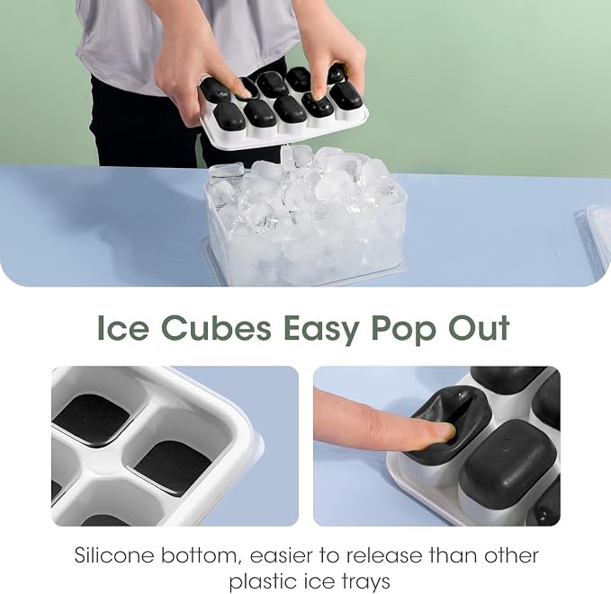 DOQAUS Ice Cube Tray with Lid and Bin,4 Pack Ice Cube Trays for Freezer | Silicone, Stackable. Easy Release Trays with Storage Bin & Scoop. Ideal for Freezer, Kitchen, RV, Cocktail, Coffee. - Image 6
