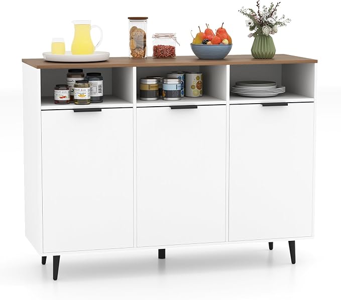 GIANTEX Sideboard Cabinet, 47" Kitchen Buffet Cabinet w/Storage Compartment | Credenza Buffet Table with Compartments, Countertop, 3 Doors for Living Room, Entryway, Coffee Bar by Giantex