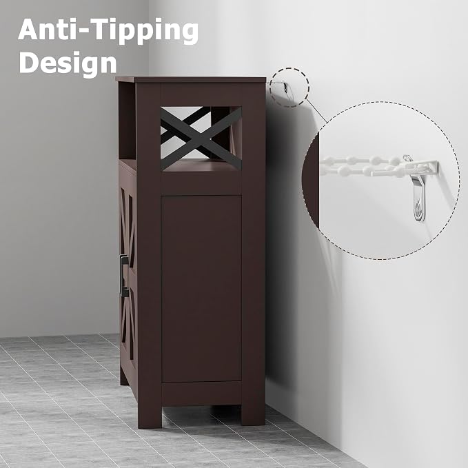 Homhedy Farmhouse Bathroom Storage Cabinet with Doors, Small Floor Cabinet | Toilet Paper Cabinet with Adjustable Shelf, Freestanding Storage Cabinet for Kitchen/Laundry/Living Room, 24"W, Brown - Image 6