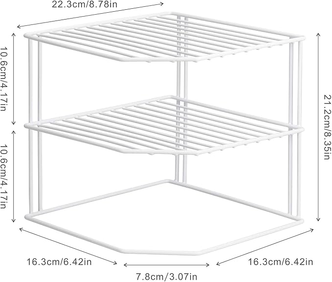 ROFAY Kitchen Cupboard Organiser, 3 Tier White Corner Plate Rack for Kitchen Cupboard Storage - Cupboard Shelf Insert Organiser (Pack of 2) - Image 3