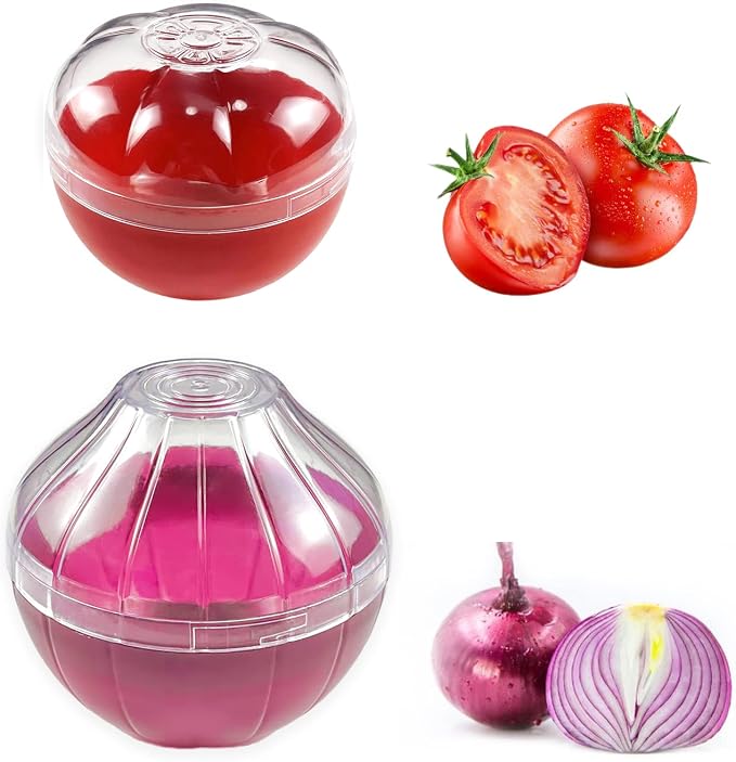 Fruit and Vegetable Shaped Savers Storage Containers for Fridge Vegetable | Magicaleast Onion Tomato Lemon Green Pepper and Garlic Containers by Magicaleast