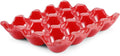 Flexzion Ceramic Egg Holder for Fridge - 12 Cups Egg Tray Whole Dozen Porcelain Container Keeper Storage Organizer Decorative Serving Stand Serveware for Countertop Display Kitchen (Red) by Flexzion