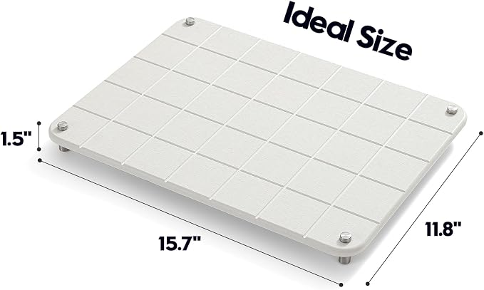 Stone Dish Drying Mat for Kitchen Counter, Water Absorbing Bathroom Tray Sink Organizer, Diatomaceous Earth Countertop Dish Rack Riser Sponge Holder Soap Dish, Gray Beige, 16" x 12" - Image 4
