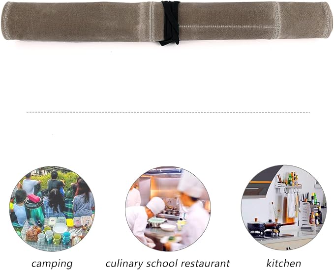 HERSENT Chef’s Knife Roll Case, Waxed Canvas Cutlery Knives Holders Protectors, Home Kitchen Cooking Tools And Utensils Wrap Bag Wallet, Multi-Purpose Brush Roll Bag, Travel Tool Roll Pouch - Image 5