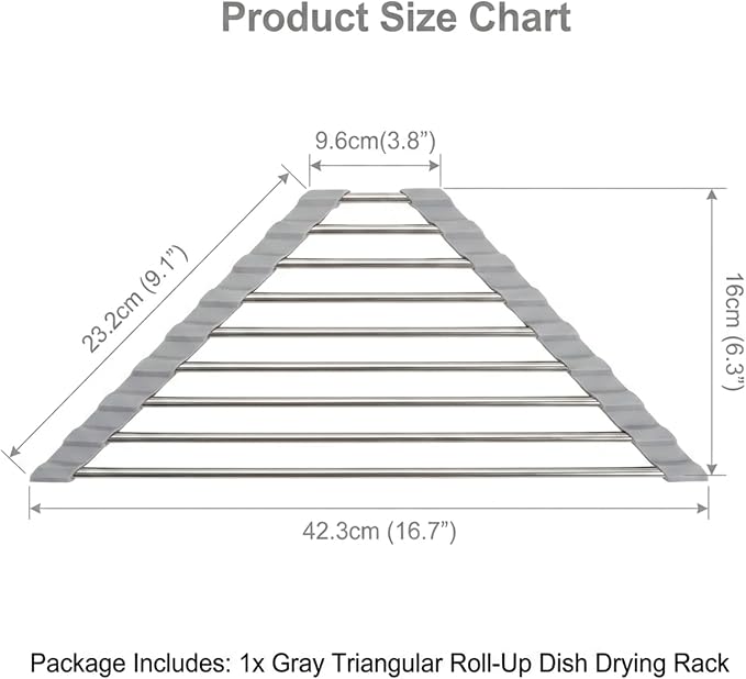 Triangle Sink Corner Dish Drying Rack, Gray Foldable Roll Up Dish Drainer, Multipurpose Kitchen Counter Storage Organizer Drainer Mat - Image 2