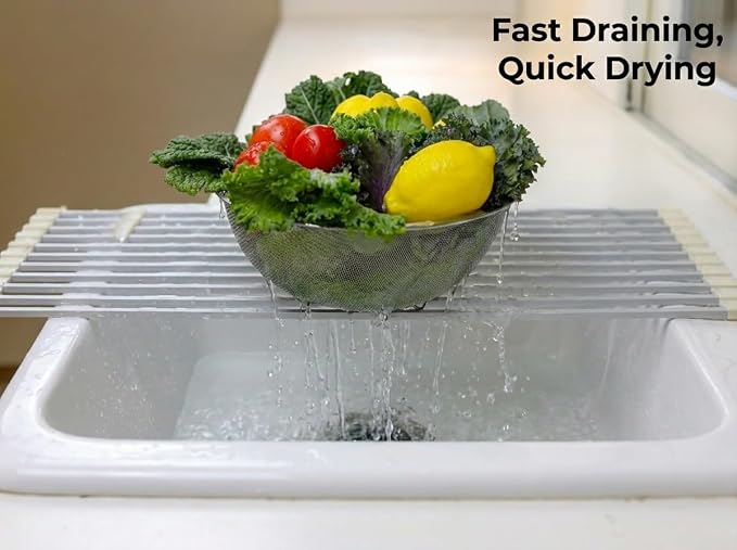 Medium Aluminum Roll Up Dish Drying Rack 17" x 13" with Dish Holder | Square aluminum bars, Available in 3 sizes & 2 colors, Rolls up for easy storage, Removable dish holder, Heat resistant - Image 8