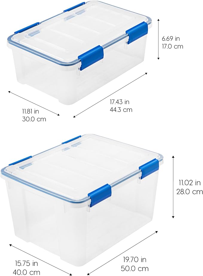 IRIS USA 4-Pack 26.5/44 Combo Qt Storage Bins with Gasket Lids, Clear/Blue | WeatherPro seal helps block dust and moisture Multiple sizes organize every room with confidence - Image 5