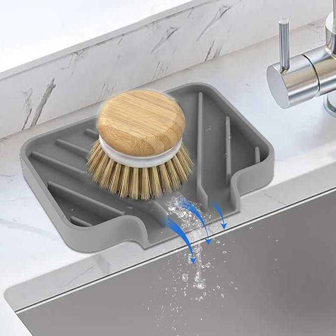 JACZZO Silicone Soap Dish for Shower and Bathroom - Small Bar Soap Holder with Self Draining Spout - Non-Slip Sink Tray Organizer for Kitchen Counter and Narrow Ledge, Gray (3.5" x 5") - Image 6