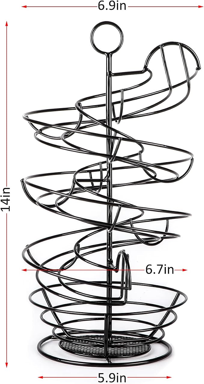 QUTREY Black Metal Egg Holder Countertop, Fresh Egg Skelter, Spiral Design Egg Dispenser Rack with Storage Basket for Display Easter Eggs - Image 2