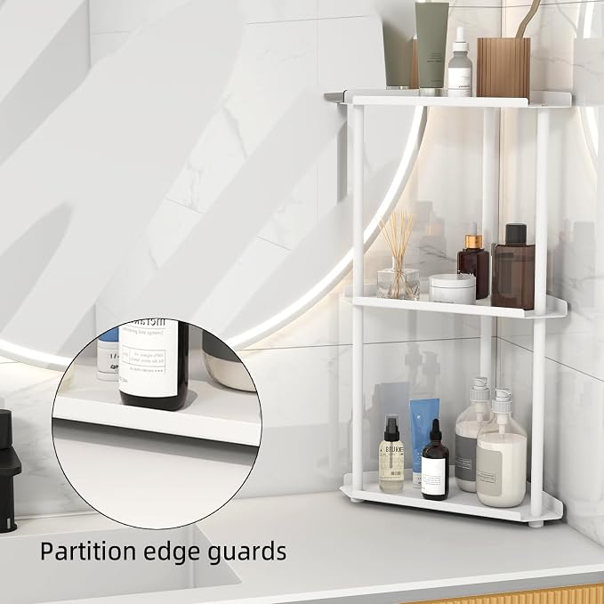 FLE Corner Bathroom Counter Organizer, Bathroom Organizer Countertop White | 3 Tier Corner Shelf, Tabletop Mount,Waterproof solid shelf fits bathroom toiletries and kitchen condiment storage. - Image 3