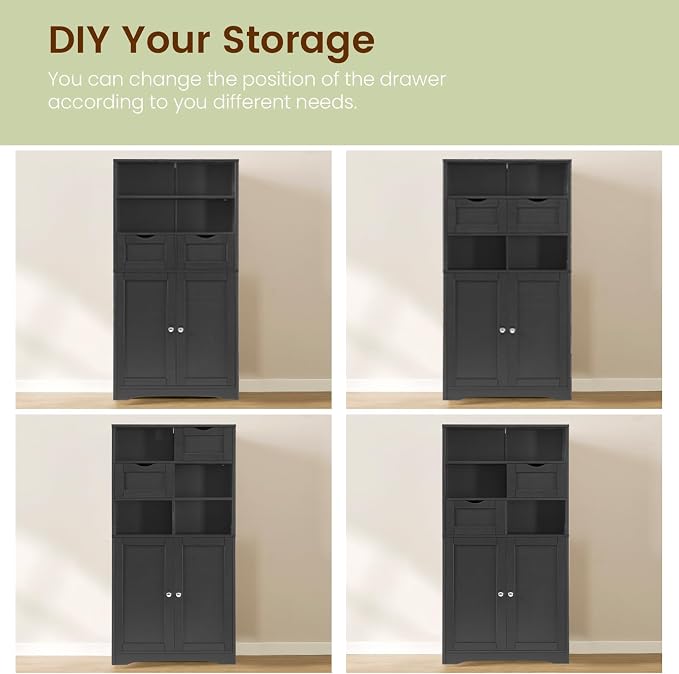 Iwell Tall Storage Cabinet, Black Storage Cabinet & Adjustable Shelves, Bathroom Cabinet for Living Room, Dining Room, Entryway, Black - Image 6
