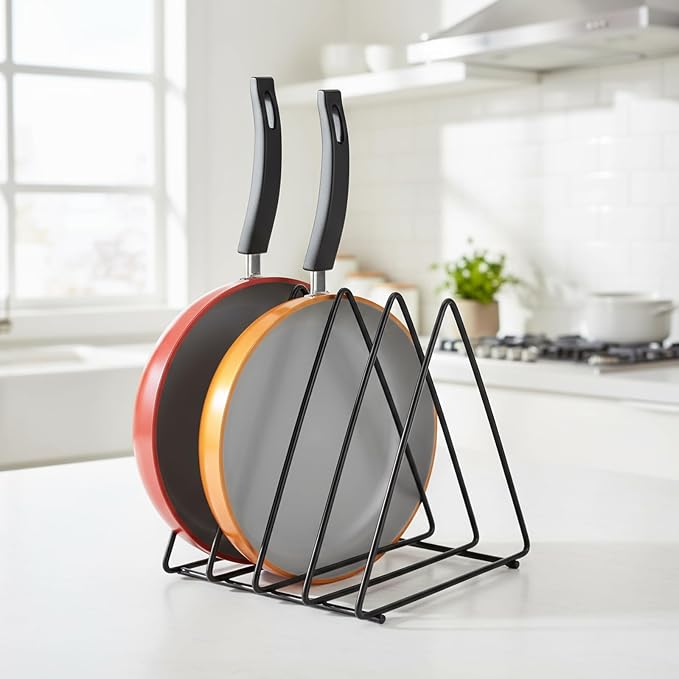 Pots and Pans Organizer 4 Slot Pan Organizers inside Cabinet Cutting Board Holder Sheet Pan Organizer Adjustable Metal Rack for Kitchen Cabinet, Pantry and Countertop Space-Saving Storage - Image 4