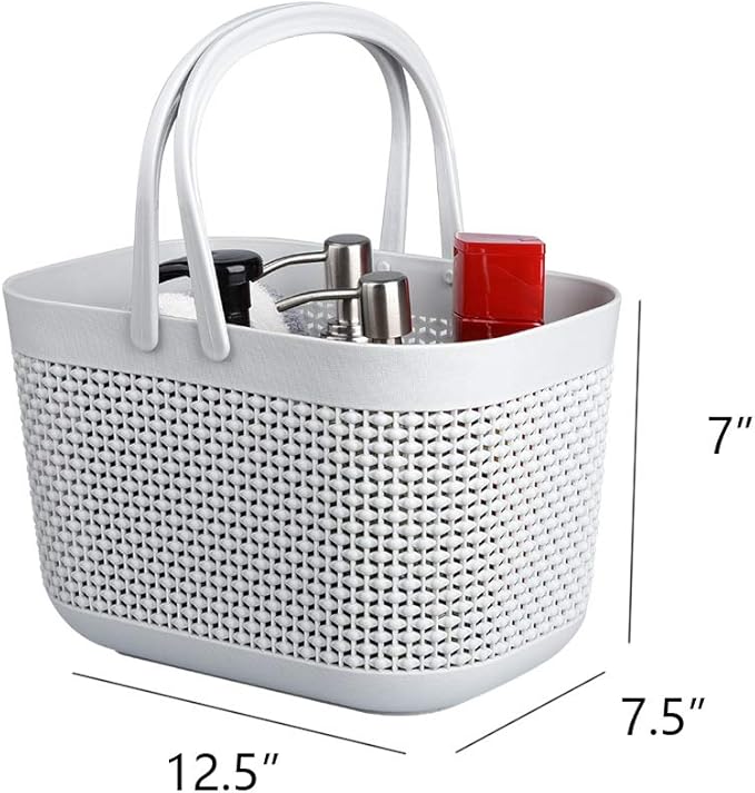 Plastic Portable Shower Caddy Basket, Storage Organizer with Handle, Grey | Bottom Drain Holes, Keep Dry, Sturdy and Durable, Easy to Carry for Bathroom, Kitchen, Dorm Room, RV, College - Image 4