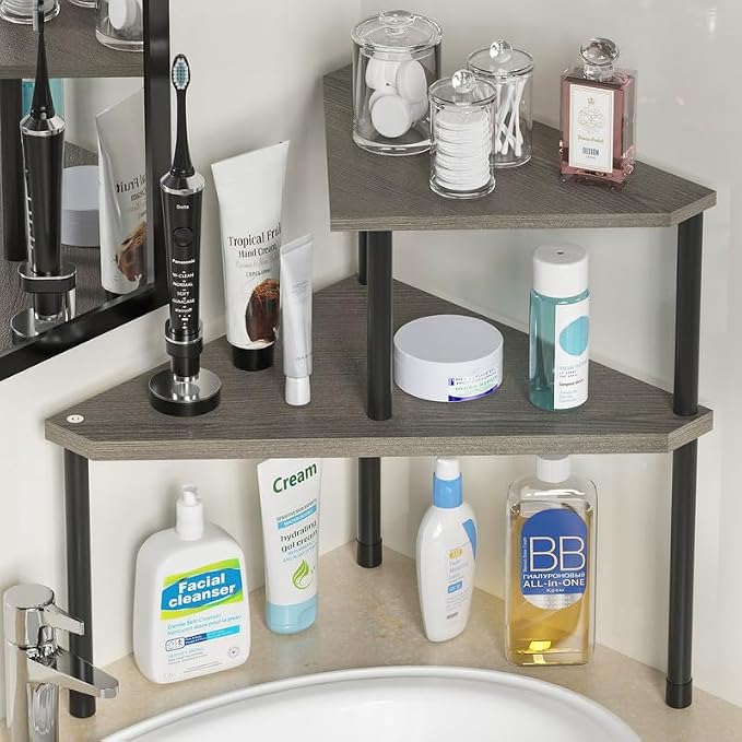 Weenson Bathroom Counter Organizer Over Sink Organizer for Toiletries, Makeup, Kitchen Countertop Organizer Spice Rack for Salt, 2-Tier Corner Counter Shelf for Coffee Area Storage(Rustic Grey) by Weenson