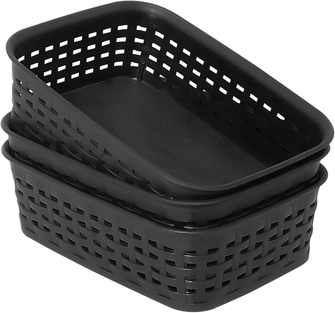 Soddeph Plastic Storage Baskets for Cabinets, Household Pantry Organization with Handle,Organizer Bins for Room,Bathrooms,Under-Sink,Kitchen (Black, XS-3PACK) by Soddeph